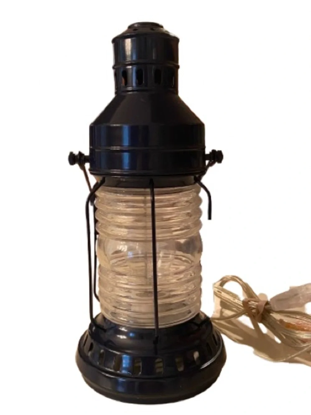 Pottery Barn Kids Electric Lantern Lamp Blue Metal Glass Nautical Coastal Works